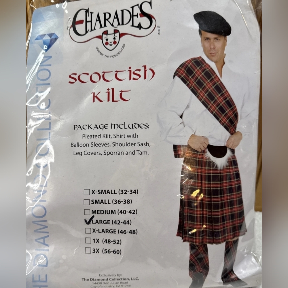 Adult Men's Blue Scottish Kilt Highlander Costume Large - Missing Shirt New